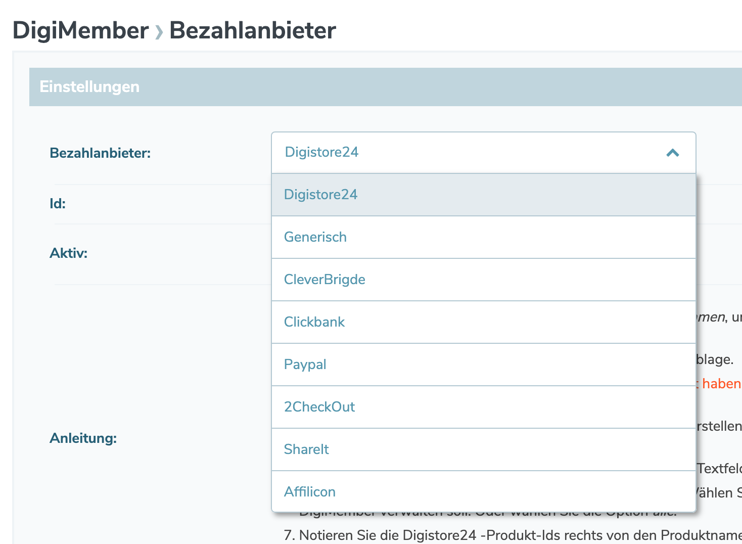 Bezahlanbieter auswählen